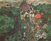 Egon Schiele Krumau Landscape (Town and River) (mk12) Sweden oil painting artist
